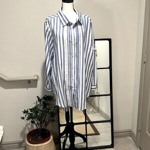 100% cotton, blue and white stripped oversized women’s shirt.